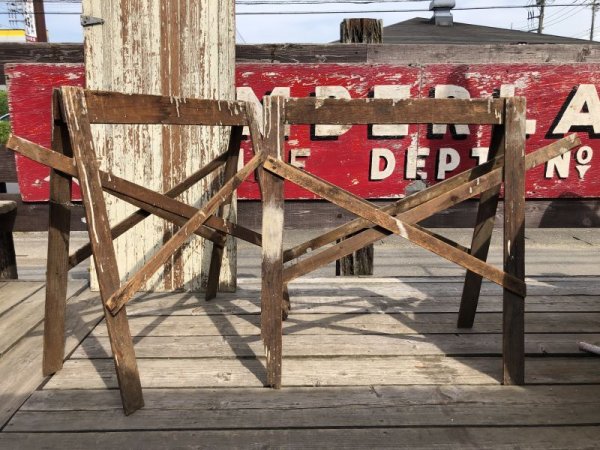 画像2: Vintage Industrial Rustic Wooden Folding Sawhorses (B934)