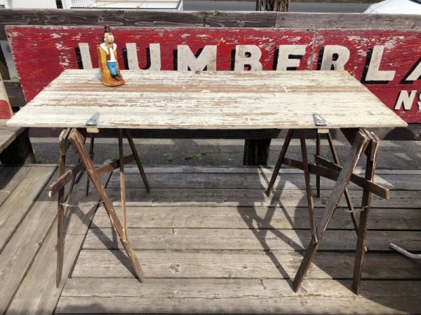 画像1: Vintage Industrial Rustic Wooden Folding Sawhorses (B934)