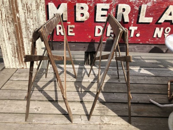 画像9: Vintage Industrial Rustic Wooden Folding Sawhorses (B934)
