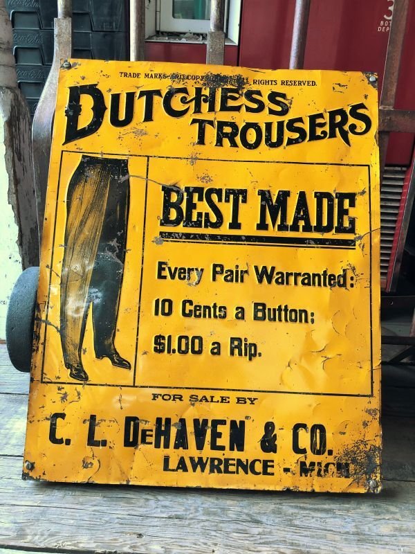 画像1: Antique Dutchess Trousers Advertising Embossed Tin Sign (B975)