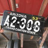 50s Vintage Bicycle License Plate 1953 ARIZONA A2-308 (M108)