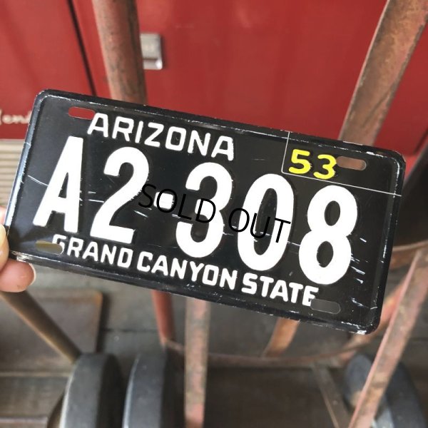 画像1: 50s Vintage Bicycle License Plate 1953 ARIZONA A2-308 (M108)