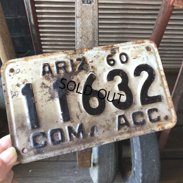 画像1: 60s Vintage Motorcycle License Plate 1960 ARIZ 11632 COM ACC (M109)
