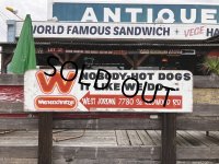 【店舗引き取り限定】 Vintage Advertising Wienerschnitzel Hot Dogs Store Display Wooden Sign (M201) 