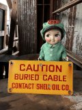 RARE!! Vintage ORIGINAL Shell Oil Company CAUTIN Sign (M307) 
