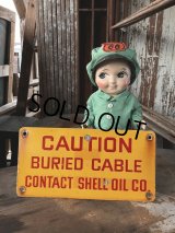 RARE!! Vintage ORIGINAL Shell Oil Company CAUTIN Sign (M307) 