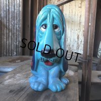 70s Vintage NY Vinyl Plastic Sad Eye Dog Bank Basset hound Blue (M307) 