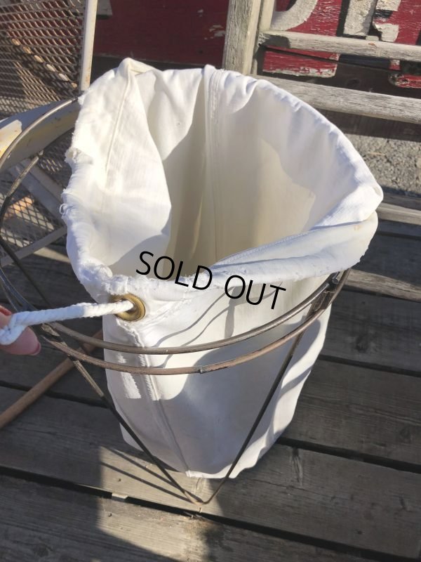 画像10: Vintage Laundry Wire Hamper Canvas Duffel Bag (M366) 