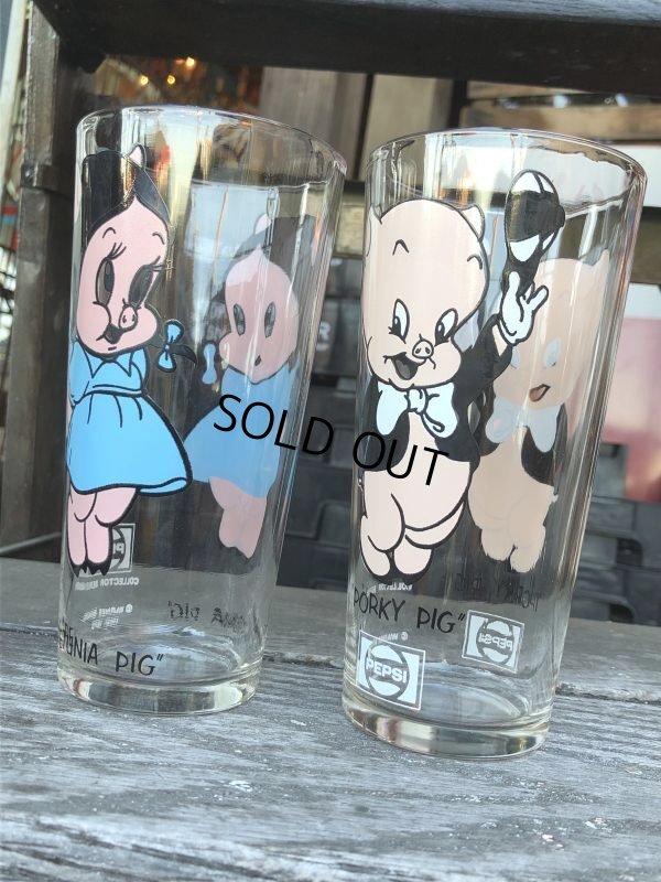 画像3: 70s Vintage Pepsi Glass Porky Pig & Petunia Pig SET (M373)