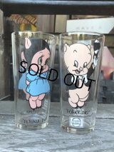 70s Vintage Pepsi Glass Porky Pig & Petunia Pig SET (M373)