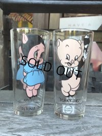 70s Vintage Pepsi Glass Porky Pig & Petunia Pig SET (M373)