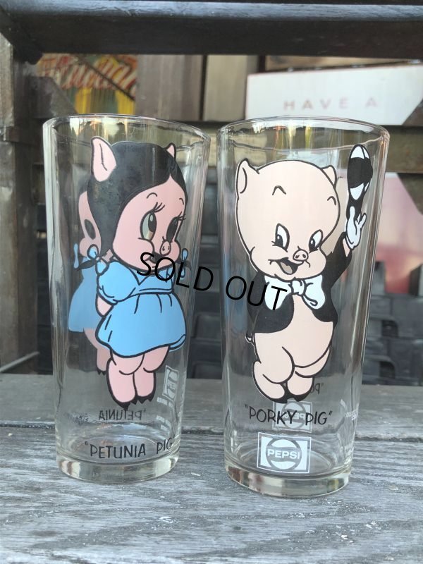 画像1: 70s Vintage Pepsi Glass Porky Pig & Petunia Pig SET (M373)