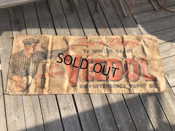 画像1: 【店舗引きり限定】 Vintage 30s-40s era Veedol Motor Oil Cloth Canvas Banner Store Sign (M447) 
