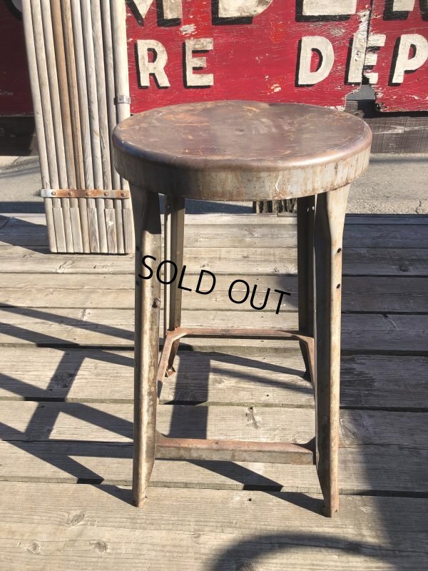 画像1: Vintage Industrial Iron Stool (M459)