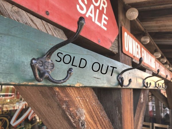 画像4: Antique U.S.A . 5 Iron Hooks Rack Wooden Wall Mounted Coat Hanger (M463)