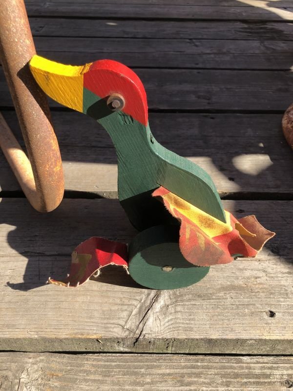 画像1: Vintage Wooden Walking Bird Runner Push Toddler Toy (M489)
