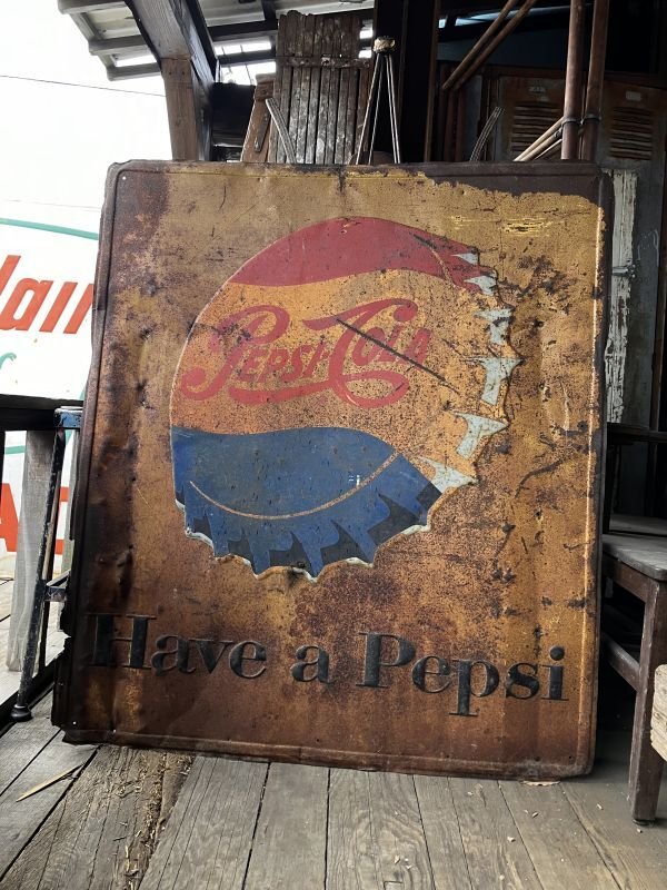 画像1: 50s Vintage Advetising "Have a Pepsi" Store Display Embossed Metal Sign (M497)