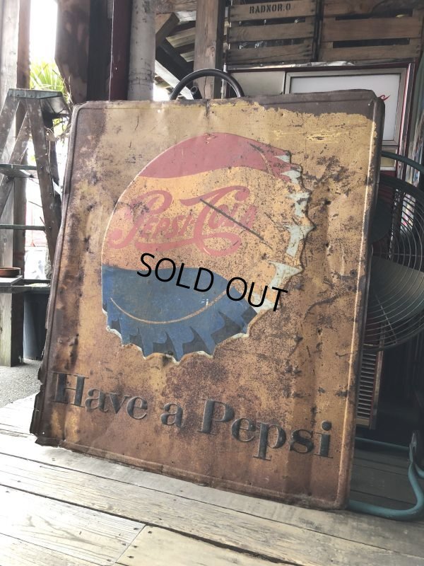 画像13: 50s Vintage Advetising "Have a Pepsi" Store Display Embossed Metal Sign (M497)