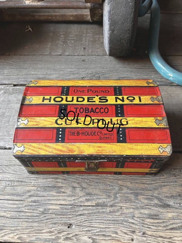 画像1: Antique Advertising HOUDE'S Co. NO.1 Cut Plug Tobacco Trunk Tin Box (M601)