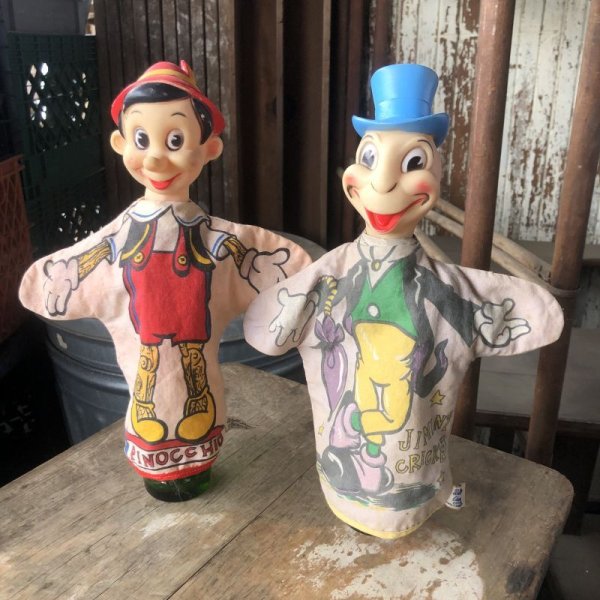 画像1: Vintage Gund Hand Puppet Doll Disney Pinocchio &  Jiminy Cricket SET (M605)