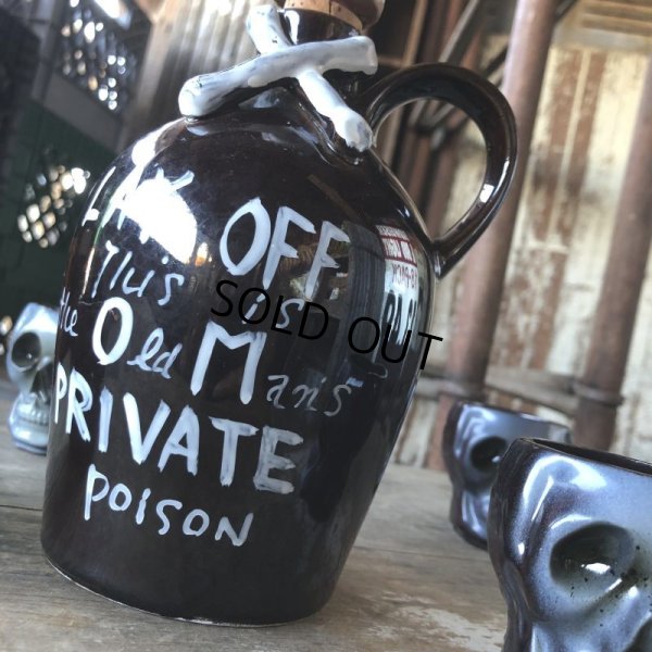 画像7: 50s Vintage SKULL " LAY OFF " Poison Decanter Bottle w/Shot Glass (B619)