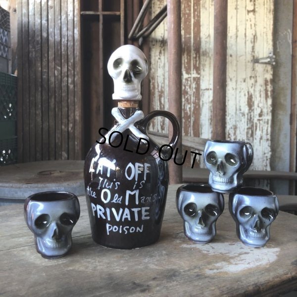 画像3: 50s Vintage SKULL " LAY OFF " Poison Decanter Bottle w/Shot Glass (B619)