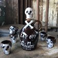 画像1: 50s Vintage SKULL " LAY OFF " Poison Decanter Bottle w/Shot Glass (B618) (1)