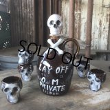 50s Vintage SKULL " LAY OFF " Poison Decanter Bottle w/Shot Glass (B618)
