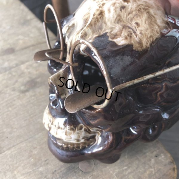 画像14: 50s MADE IN JAPAN Skull w/Glasses Ceramic Ashtray (M621)