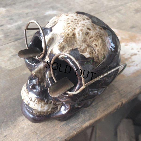 画像7: 50s MADE IN JAPAN Skull w/Glasses Ceramic Ashtray (M621)