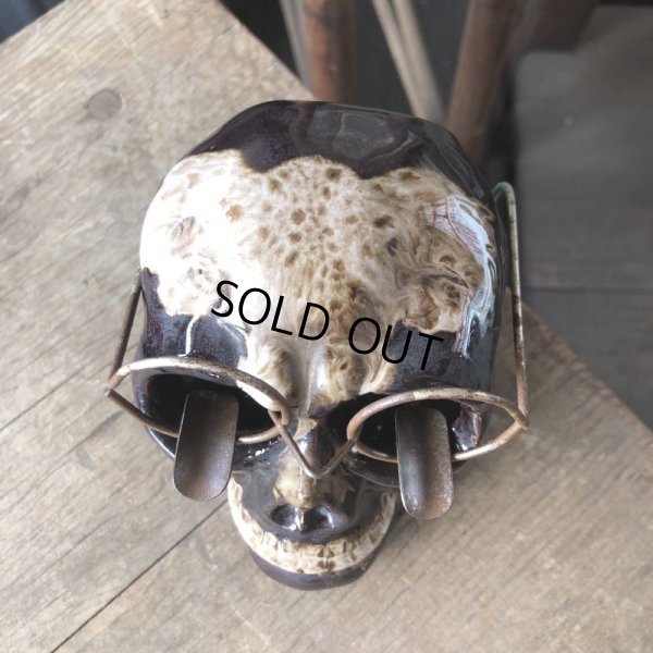 画像13: 50s MADE IN JAPAN Skull w/Glasses Ceramic Ashtray (M621)