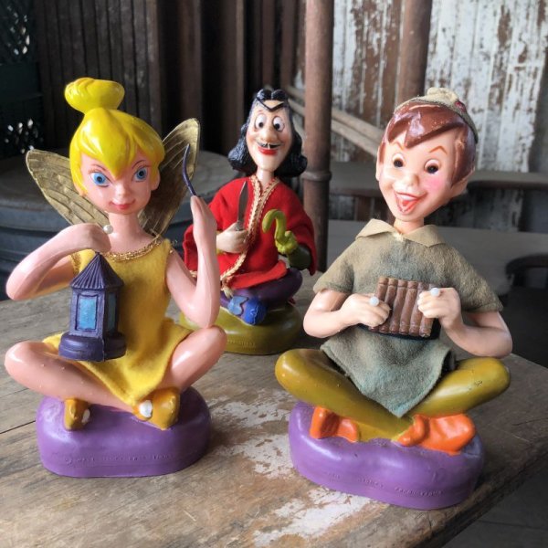 画像1: Vintage Disney WDP Peter Pan Tinkerbell Captain Hook Vinyl Figures Set (M632)