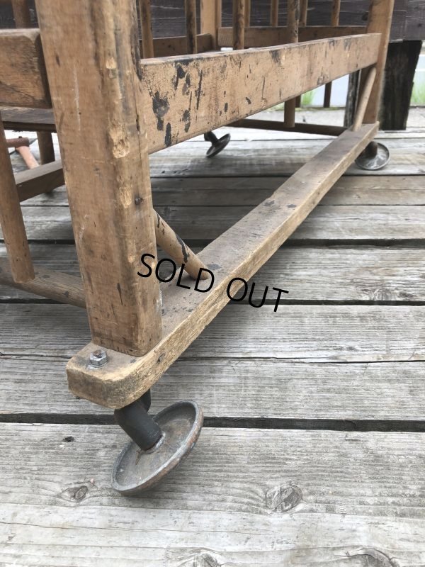 画像13: Antique Wooden Rolling Bakers Rack (M688)