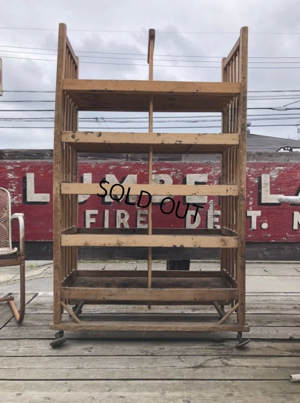 画像6: Antique Wooden Rolling Bakers Rack (M688)