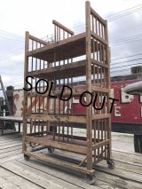 Antique Wooden Rolling Bakers Rack (M688)