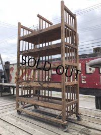 Antique Wooden Rolling Bakers Rack (M688)