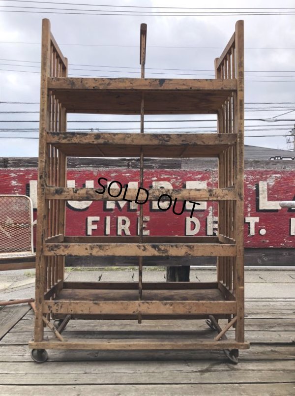 画像9: Antique Wooden Rolling Bakers Rack (M688)