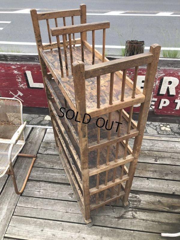 画像3: Antique Wooden Rolling Bakers Rack (M688)