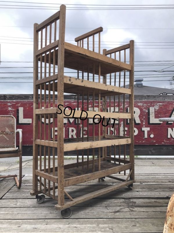 画像4: Antique Wooden Rolling Bakers Rack (M688)