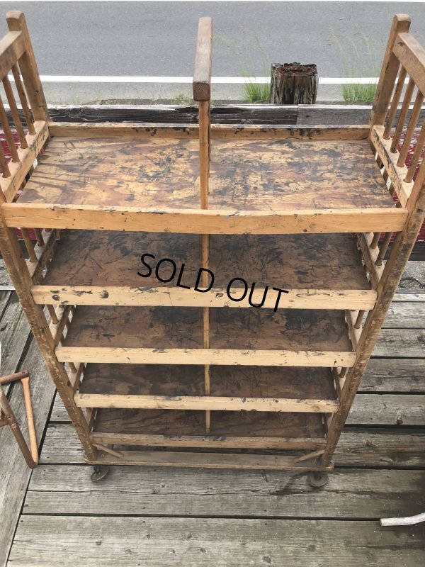 画像5: Antique Wooden Rolling Bakers Rack (M688)