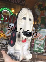 70s Vintage NY Vinyl Plastic Sad Eye Dog Bank Basset hound White x Dot (M843)