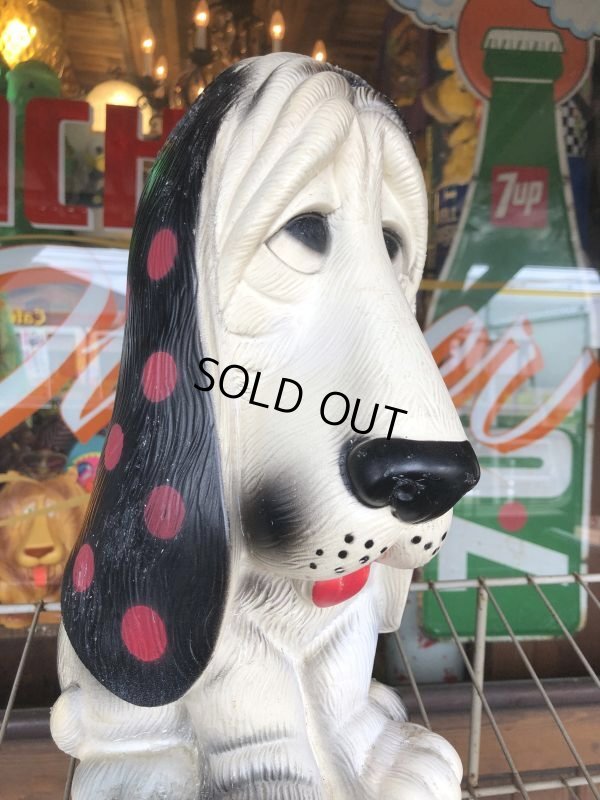 画像6: 70s Vintage NY Vinyl Plastic Sad Eye Dog Bank Basset hound White x Dot (M843)