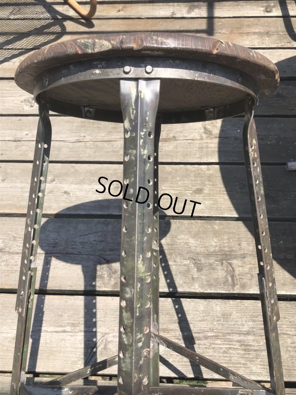 画像11: Vintage Industrial Stool with Wood Seat (M843)