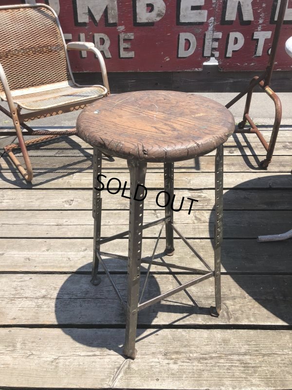 画像13: Vintage Industrial Stool with Wood Seat (M843)