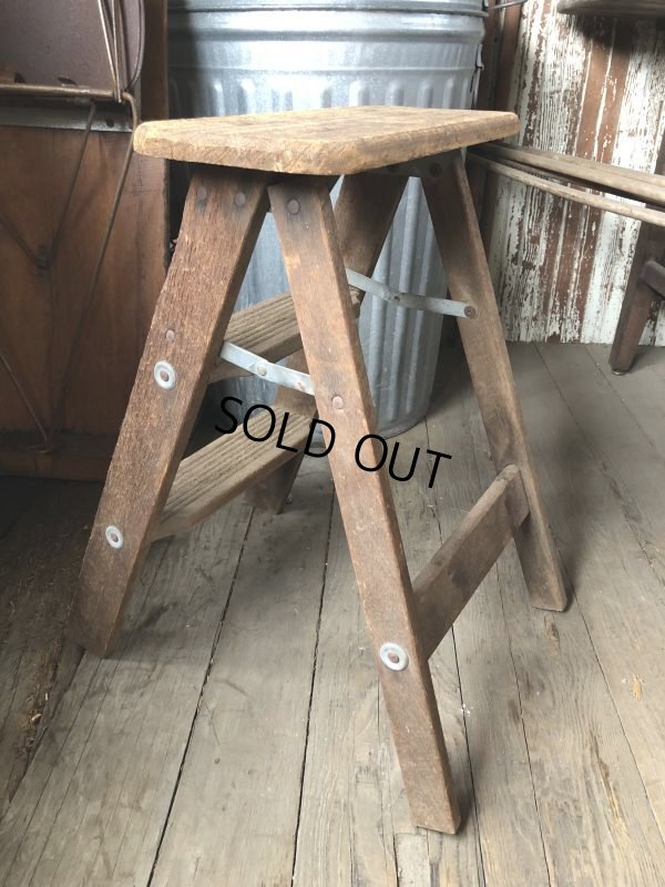 画像3: Vintage Wooden Folding Ladder Step Stool (M860)