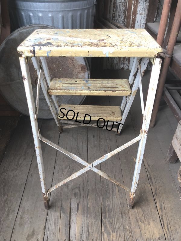画像7: Vintage Industrial Metal Folding Ladder Step Stool (M861)