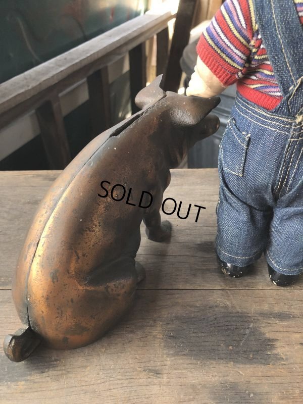 画像3: 40s Vintage Chicago Stockyard Souvenir Cast Iron Copper Wash Piggy Bank (M951) 