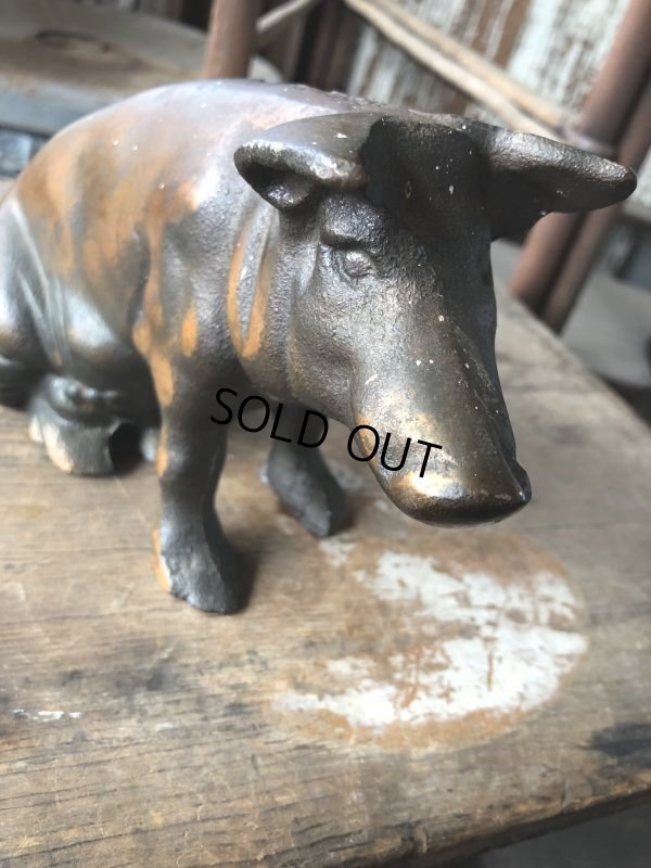 画像17: 40s Vintage Chicago Stockyard Souvenir Cast Iron Copper Wash Piggy Bank (M951) 