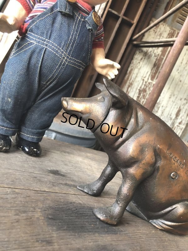 画像4: 40s Vintage Chicago Stockyard Souvenir Cast Iron Copper Wash Piggy Bank (M951) 