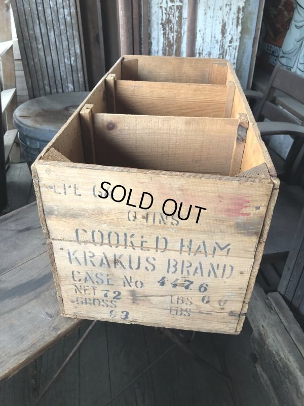 画像1: Vintage Advertising Wooden Crate Wood Box Cooked Ham Krakus Brand (M960)